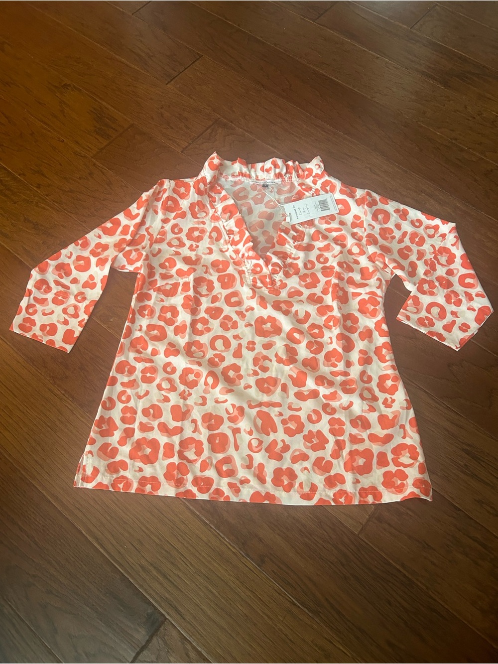 NWT Michelle McDowell Coral and White Leopard Print V-Neck Blouse